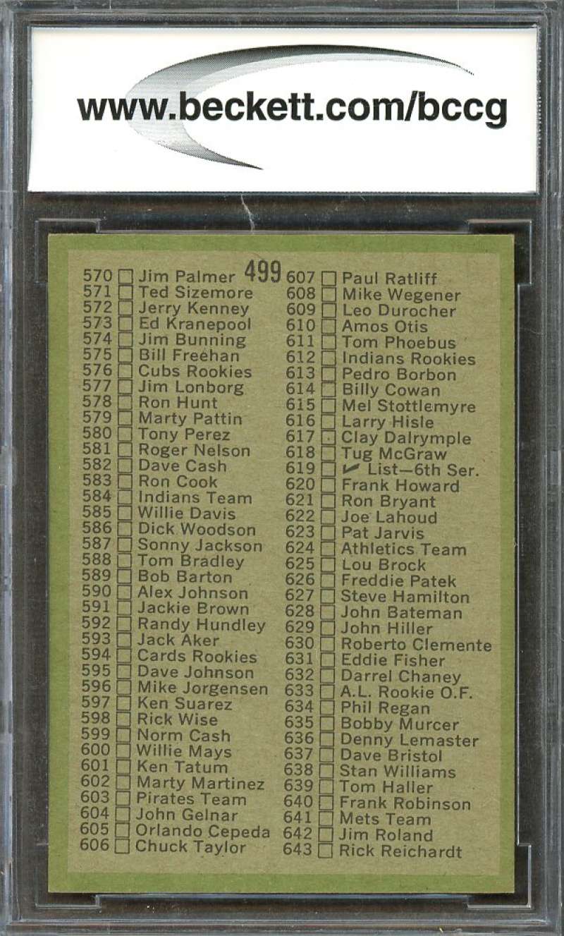 Checklist Card 1971 Topps #499 BGS BCCG 9 Image 2