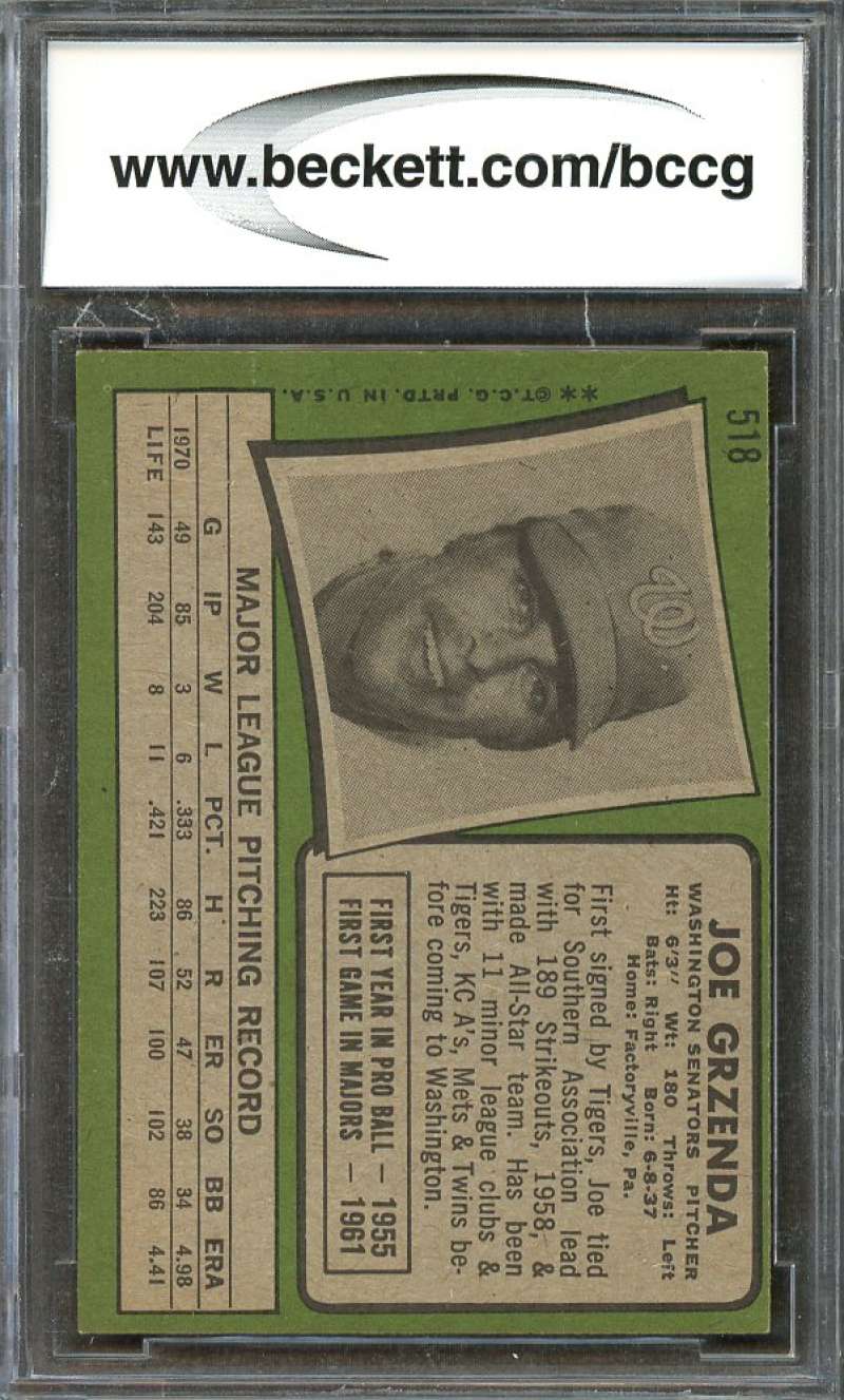 Joe Grzenda Card 1971 Topps #518 Washington Senators BGS BCCG 8 Image 2