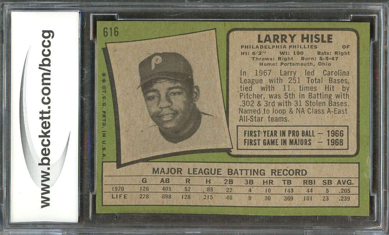 Larry Hisle Card 1971 Topps #616 Philadelphia Phillies BGS BCCG 9 Image 2