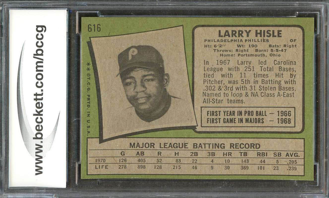 Larry Hisle Card 1971 Topps #616 Phillies (50-50 Centered) BGS BCCG 10 Image 2