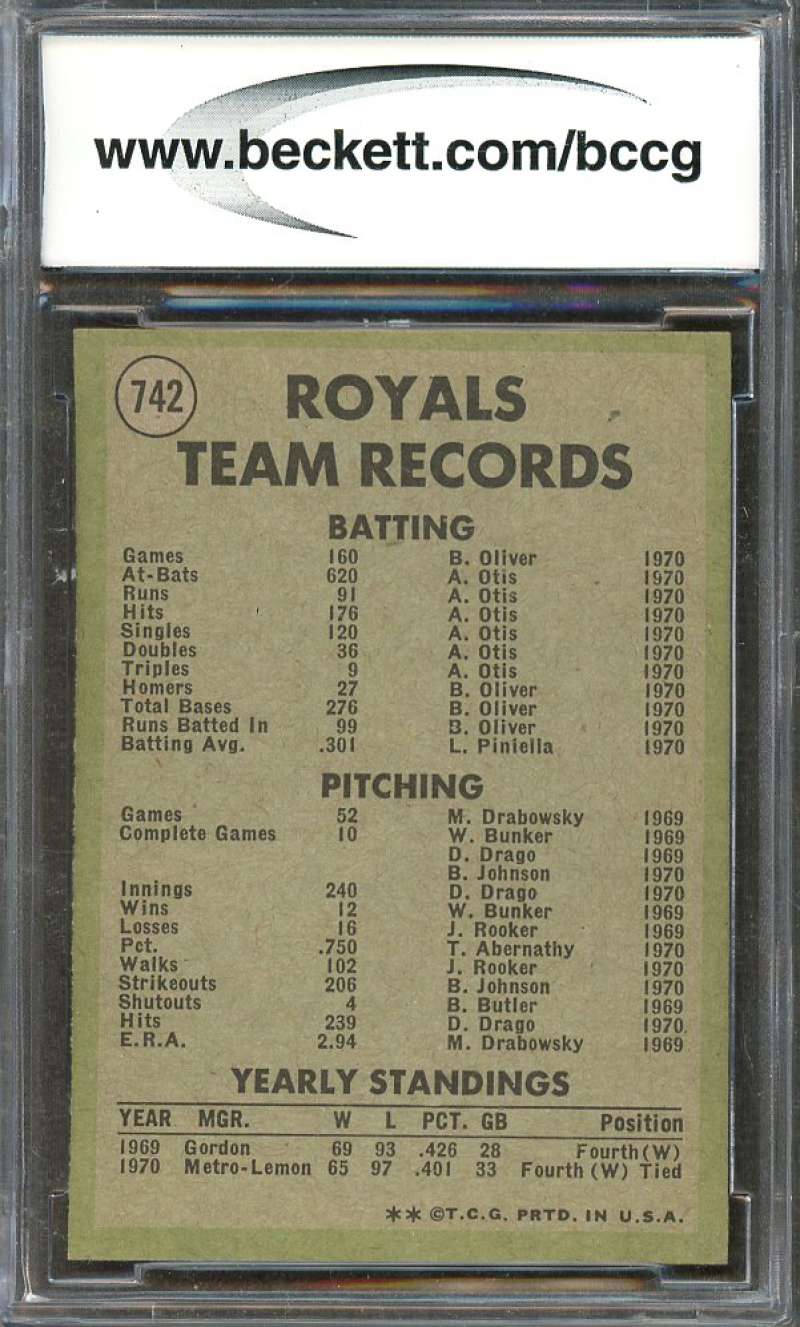 Kansas City Royals Tc Team Card 1971 Topps #742 BGS BCCG 9 Image 2