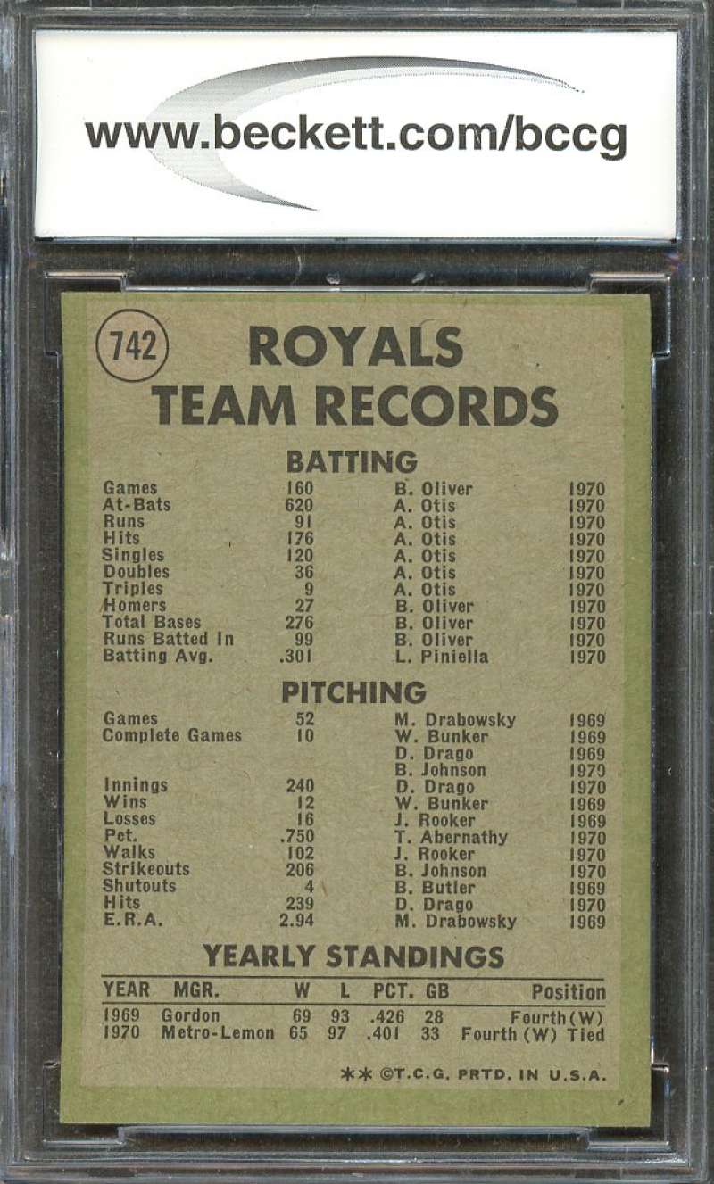 Kansas City Royals Tc Team Card 1971 Topps #742 BGS BCCG 9 Image 2