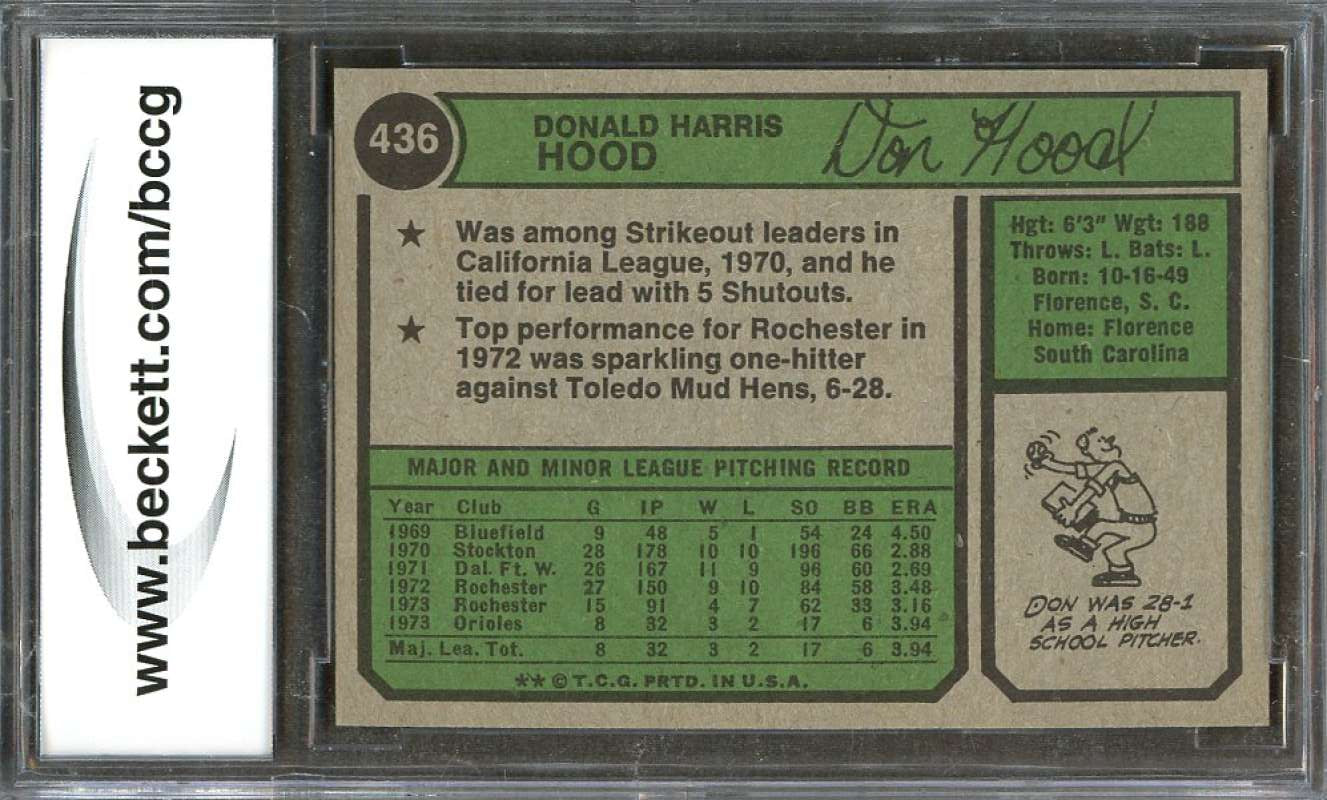 Don Hood Rookie Card 1974 Topps #436 Baltimore Orioles BGS BCCG 10 Image 2