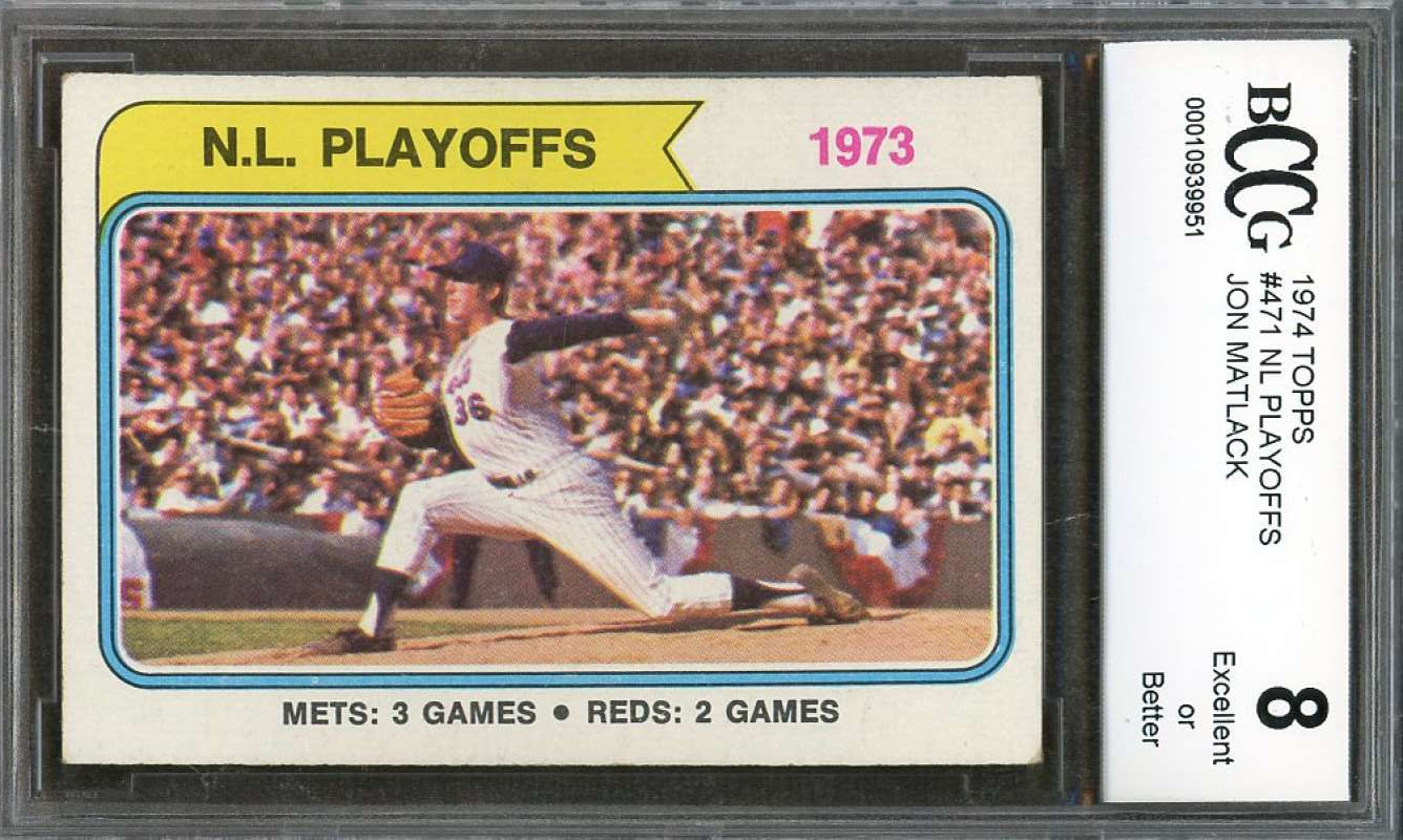 New York Mets  1974 Topps #471 Nl Playoffs Jon Matlack Card BGS BCCG 8 Image 1