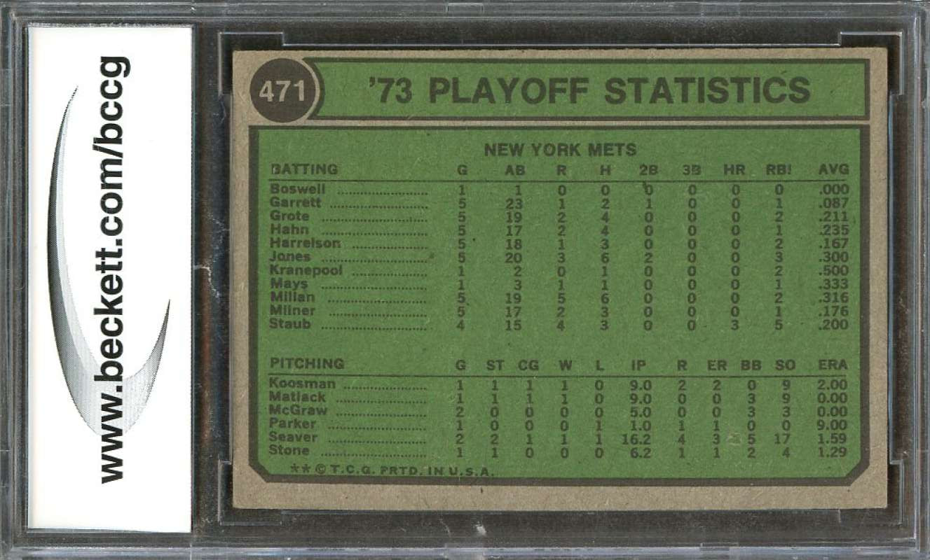 New York Mets  1974 Topps #471 Nl Playoffs Jon Matlack Card BGS BCCG 8 Image 2