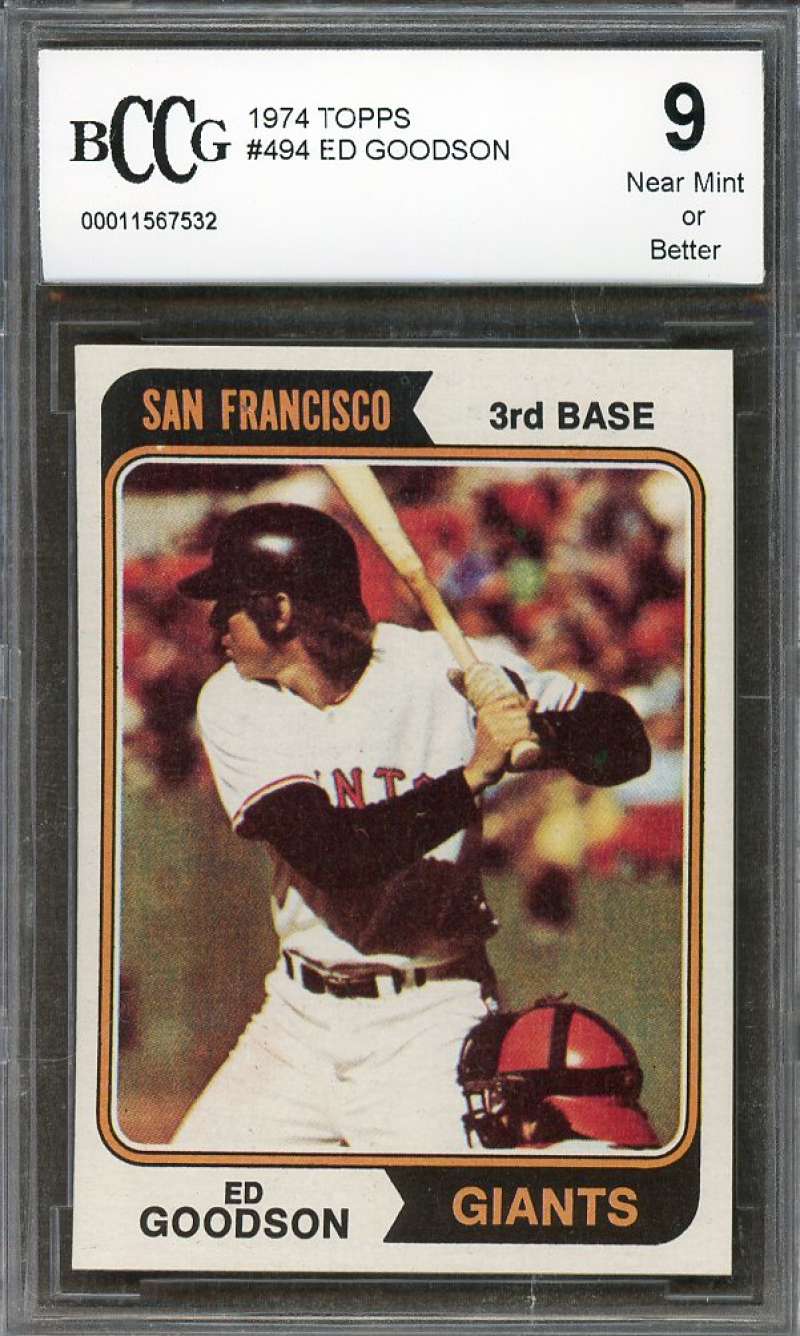 Ed Goodson Card 1974 Topps #494 San Francisco Giants BGS BCCG 9 Image 1