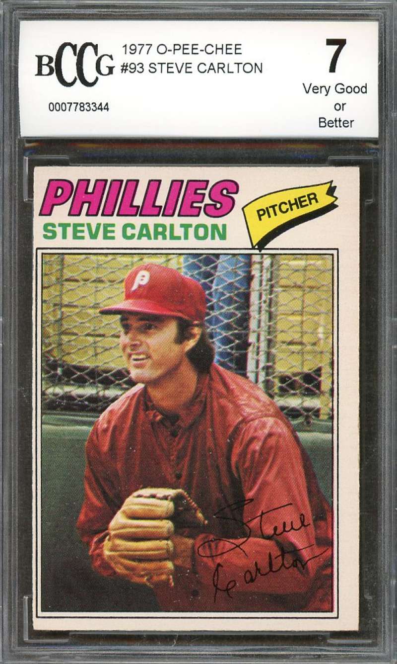 Steve Carlton Card 1977 O-Pee-Chee #93 Philadelphia Phillies BGS BCCG 7 Image 1