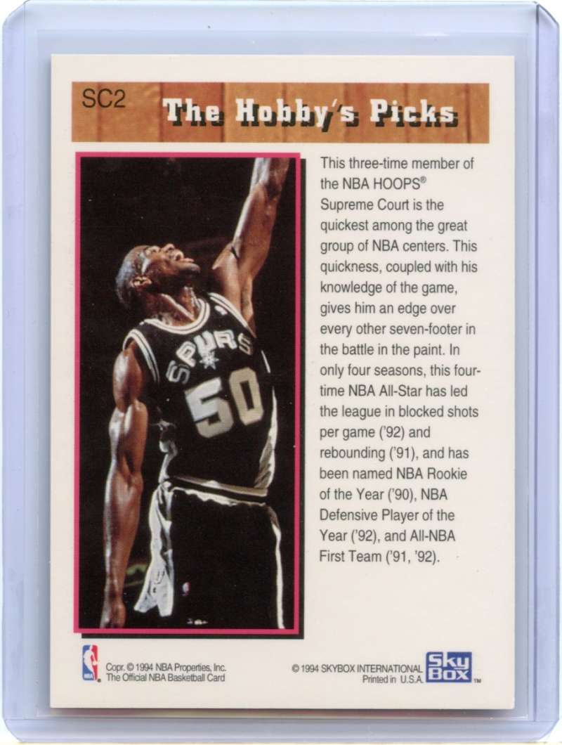 David Robinson Card 1993-94 Hoops Supreme Court #SC2 San Antonio Spurs Image 2
