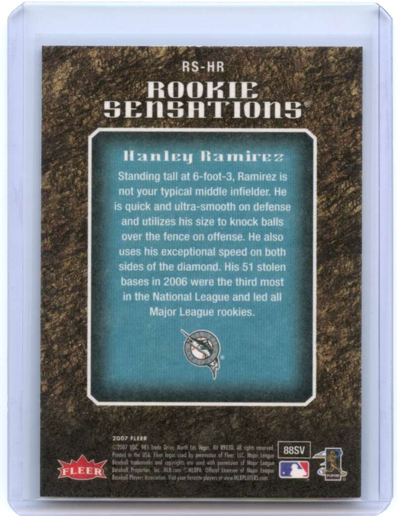 Hanley Ramirez Rookie Card 2007 Fleer Sensations #HR Florida Marlins Image 2