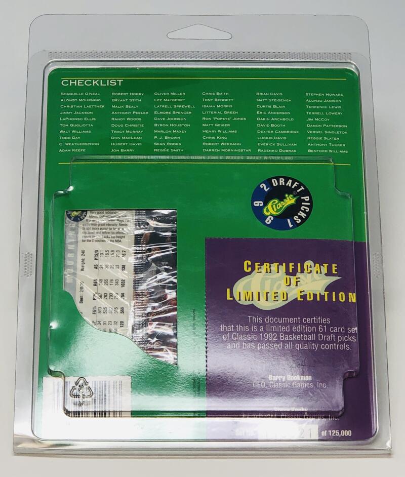 1992 Classic Draft Picks Basketball Sealed Hanger Set w/2 Shaquille O'Neal Rookie Card Image 2