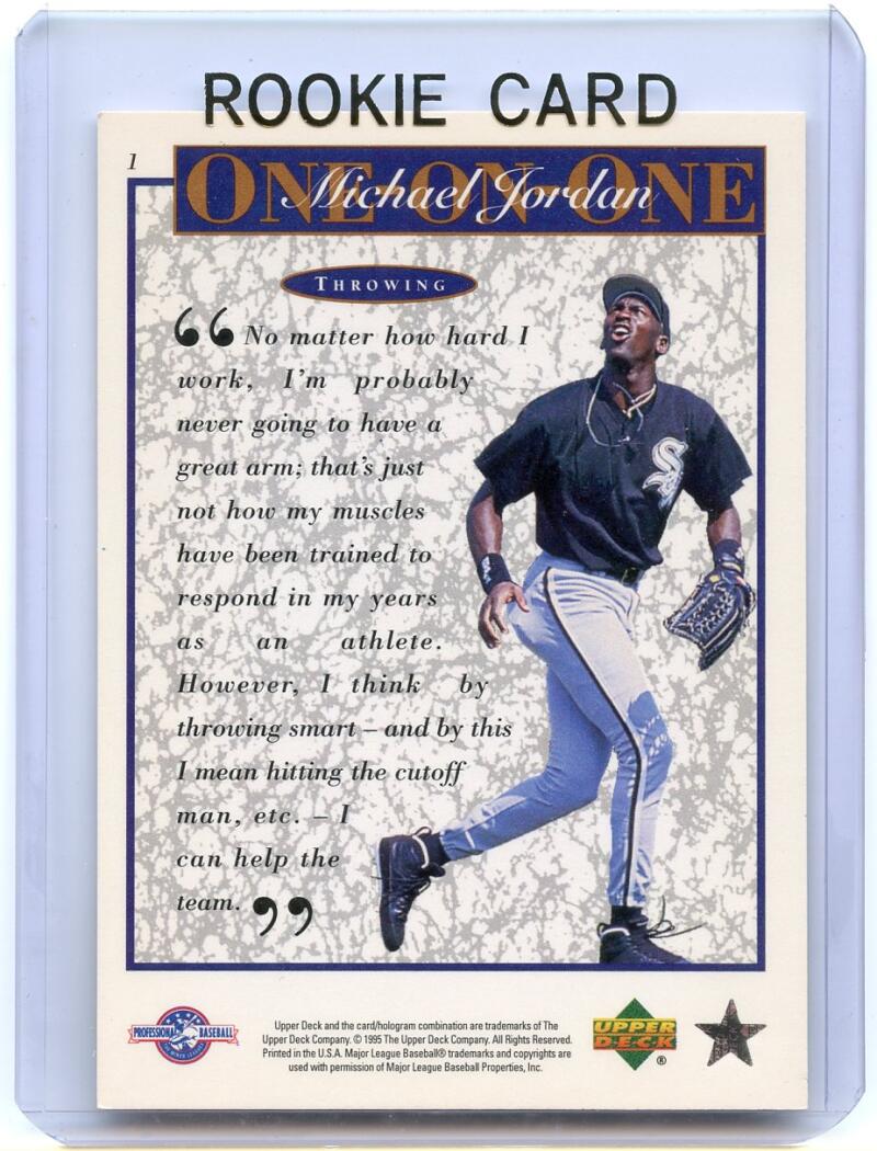 1995 Upper Deck #1 One on One Michael Jordan Throwing Baseball Rookie Card Image 2