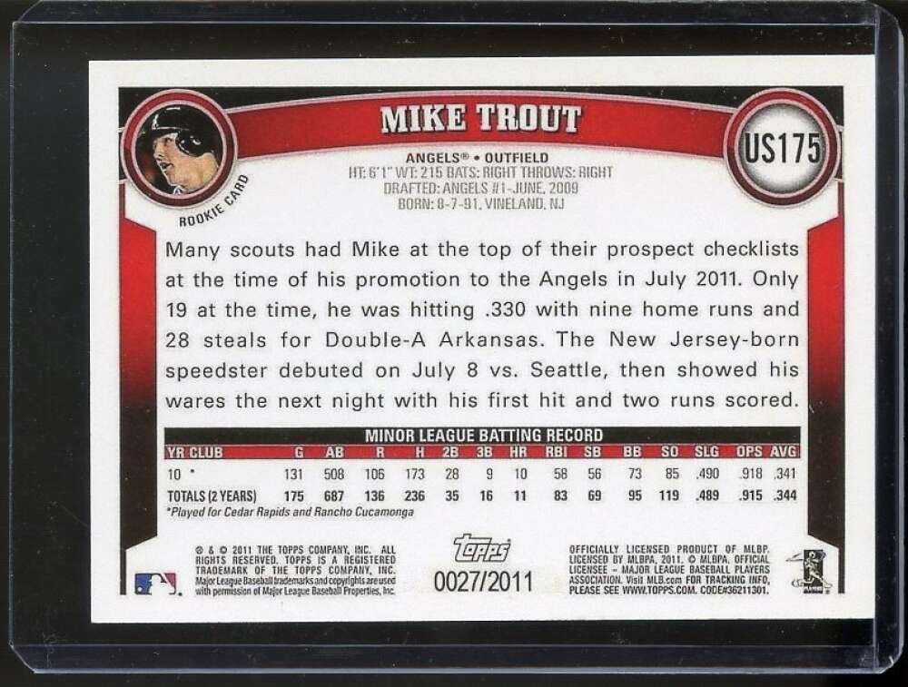 mike trout graded cards 2011 Topps Update Mike Trout Rookie #US175
