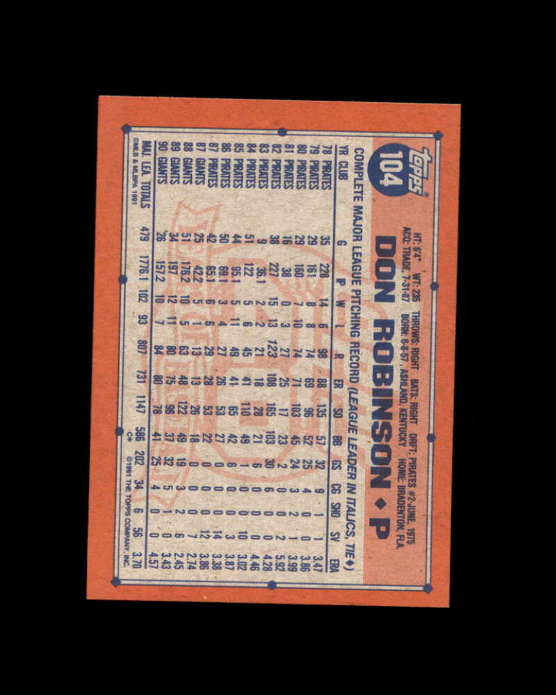 Don Robinson Card 
1991 Topps Desert Shield #104 San Francisco Giants Image 2