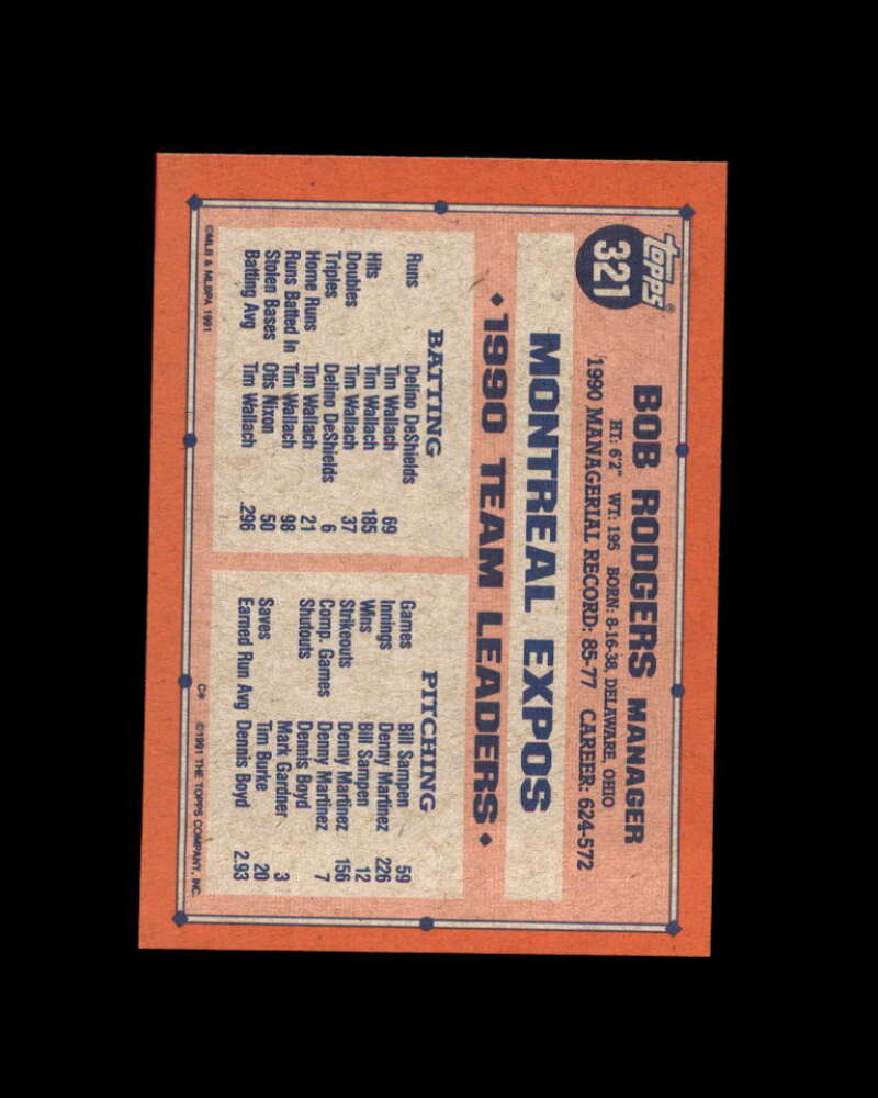 Bob Rodgers Card 1991 Topps Desert Shield #321 Montreal Expos Image 2