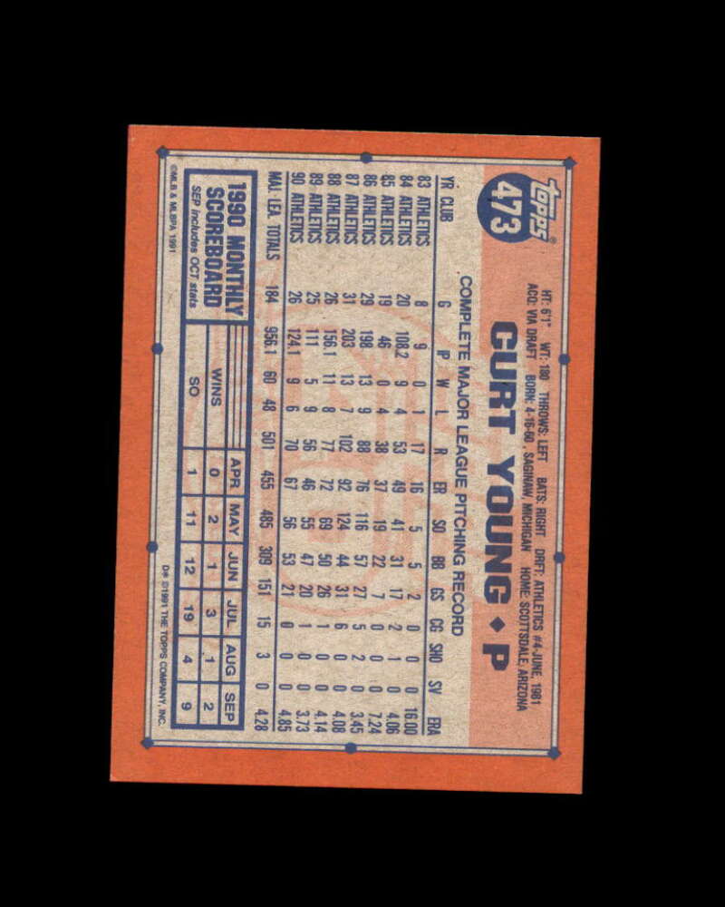 Curt Young Card 
1991 Topps Desert Shield #473 Oakland Athletics Image 2