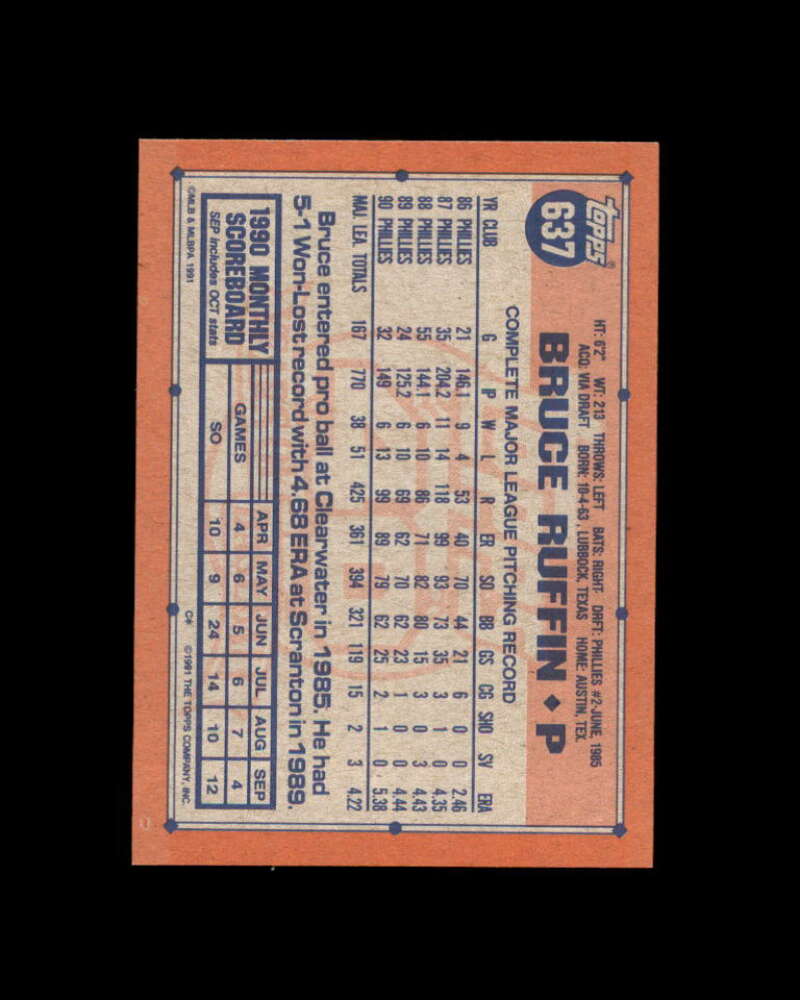 Bruce Ruffin Card 1991 Topps Desert Shield #637 Philadelphia Phillies Image 2