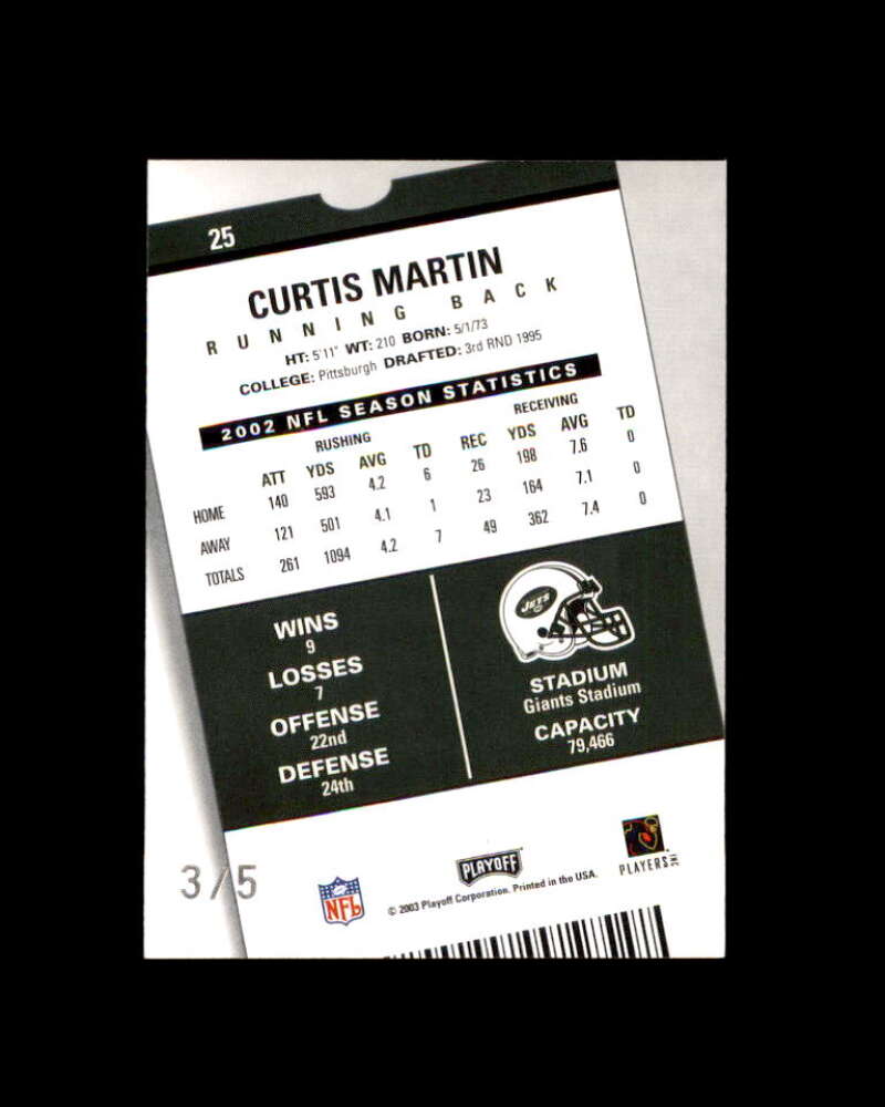 Curtis Martin Card 2003 Playoff Contenders Orange County #25 New York Jets 3/5 Image 2