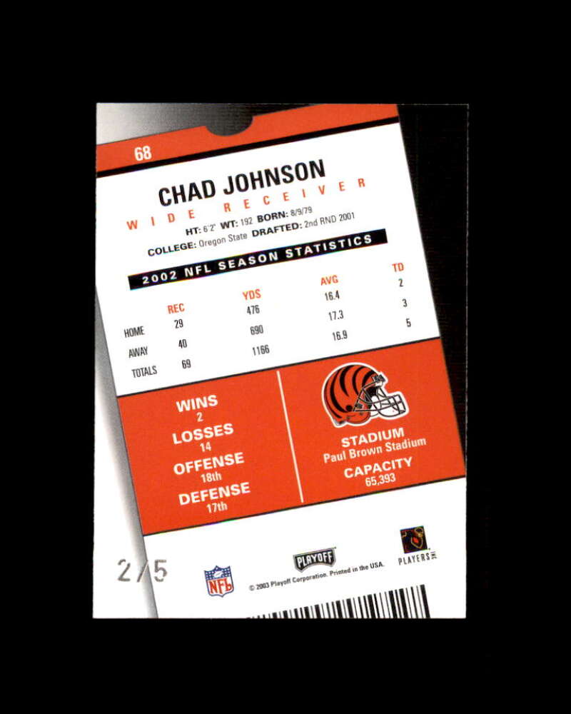 Chad Johnson Card 2003 Playoff Contenders Orange County #68 2/5 Image 2