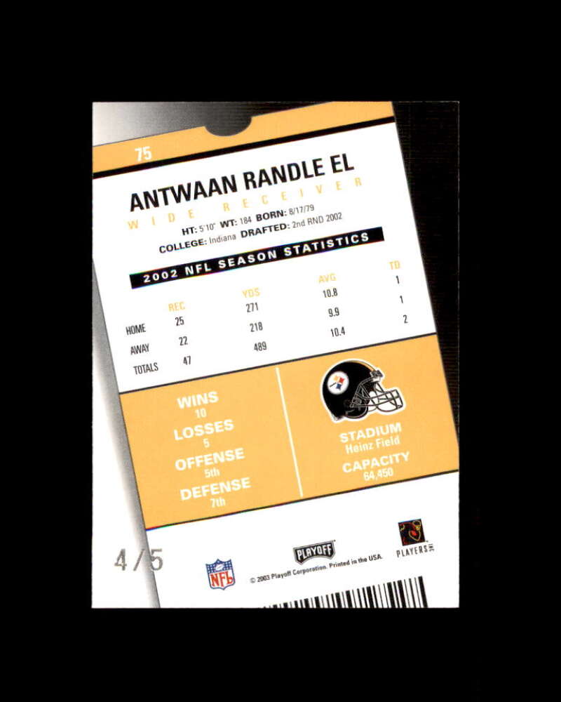 Antwaan Randle El Card 2003 Playoff Contenders Orange County #75 4/5 Image 2