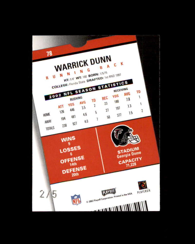 Warrick Dunn Card 2003 Playoff Contenders Orange County #78 Atlanta Falcons 2/5 Image 2