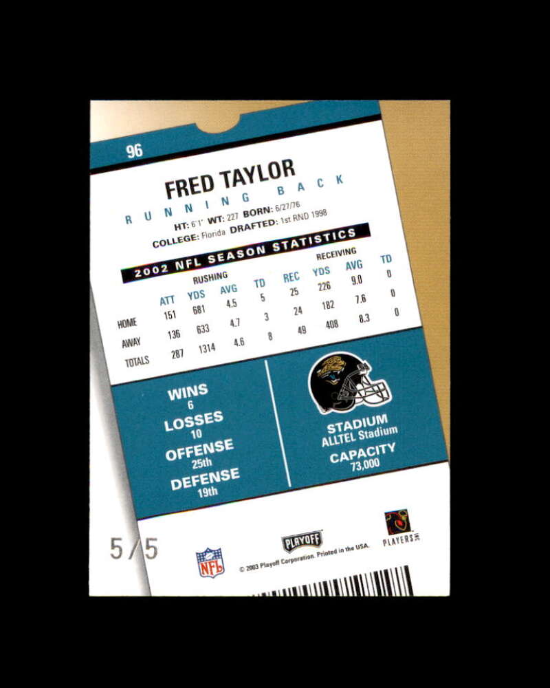 Fred Taylor Card 2003 Playoff Contenders Orange County #96 5/5 Image 2