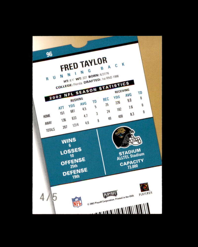 Fred Taylor Card 2003 Playoff Contenders Orange County #96 4/5 Image 2