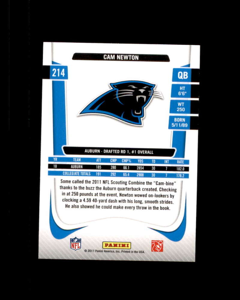 Cam Newton Rookie Card 2011 Prestige #214A Carolina Panthers Image 2