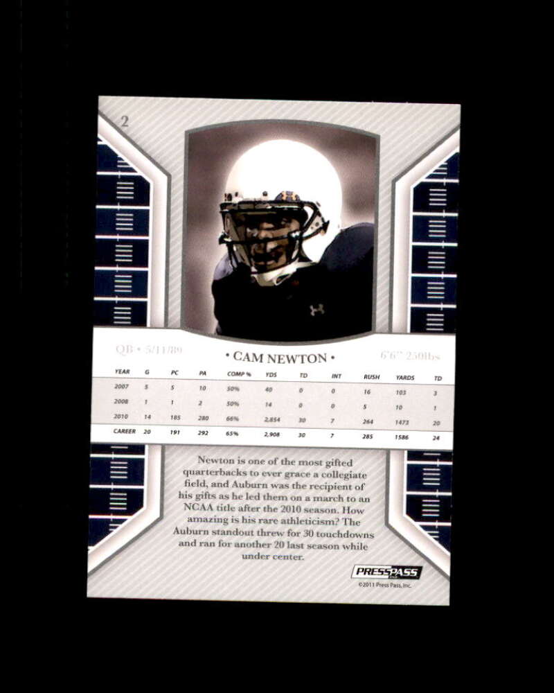 Cam Newton Rookie Card  2011 Press Pass Legends #2 Carolina Panthers Image 2