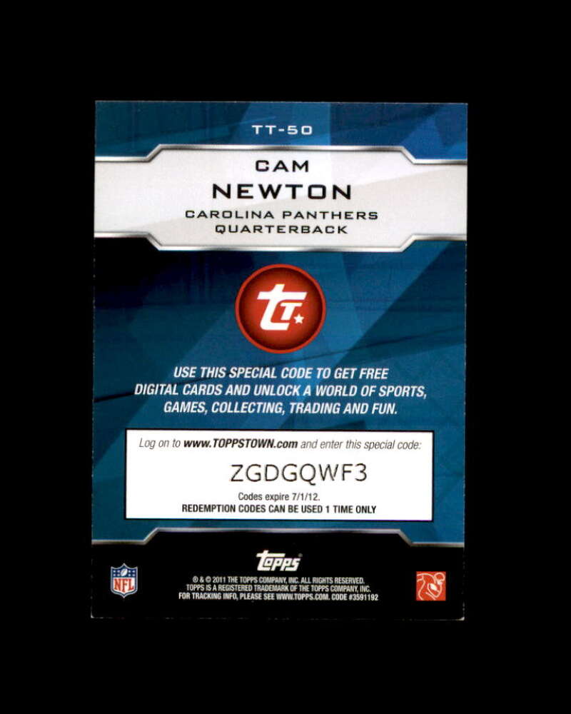 Cam Newton Rookie Card 2011 Topps Topps Town #TT-50 Panthers Image 2