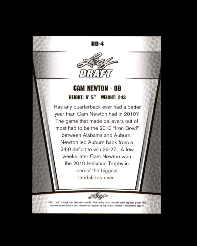 Cam Newton Rookie Card 2011 Leaf Draft Draft Day Edition #DD4A Panthers Image 2