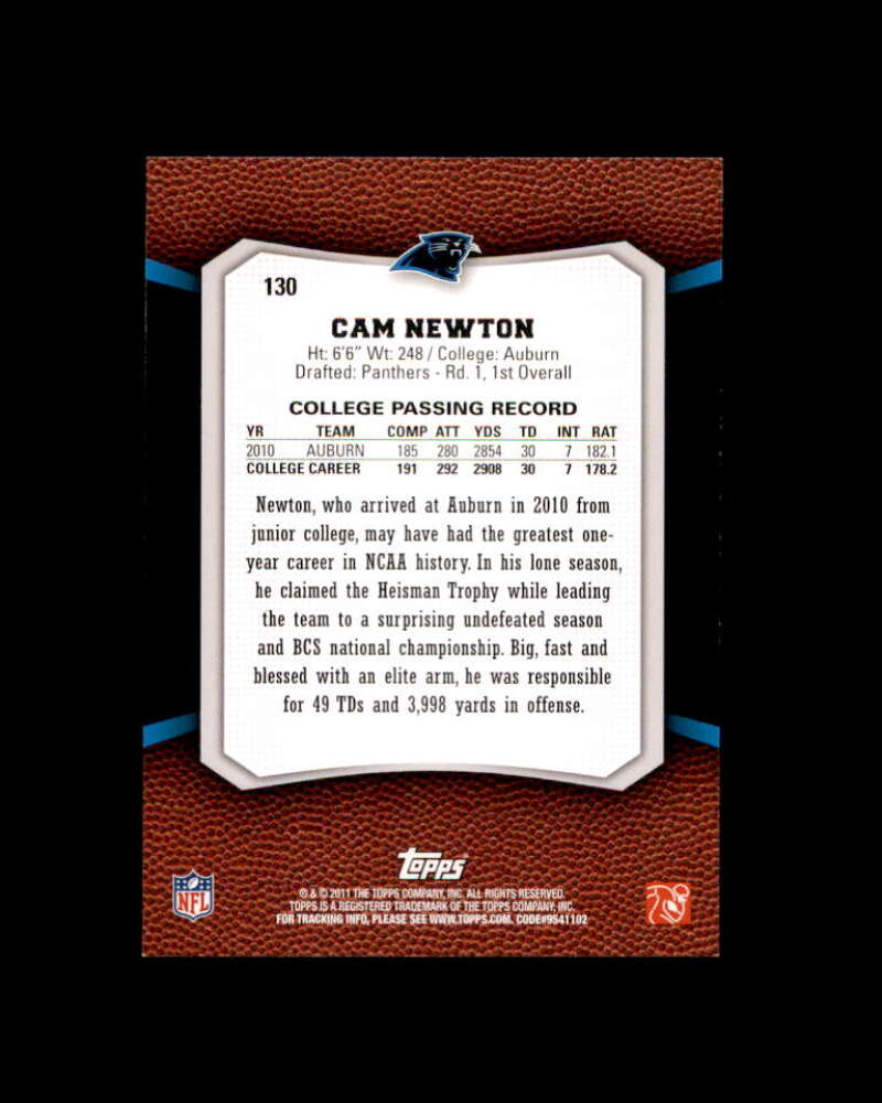 Cam Newton Rookie Card 2011 Topps Rising Rookies #130 Panthers Image 2