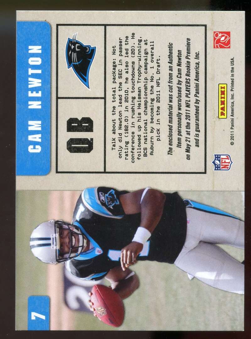 Cam Newton Rookie Card 2011 Abs. Memorabilia Rookie Jrsy Coll. #7 Panthers Image 2