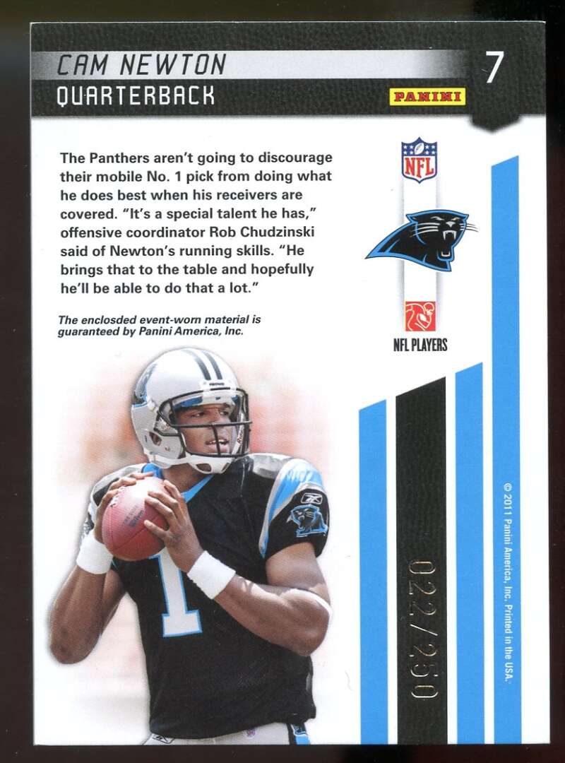 Cam Newton Rookie Card 2011 Certified Certified Potential Materials #7 Panthers Image 2