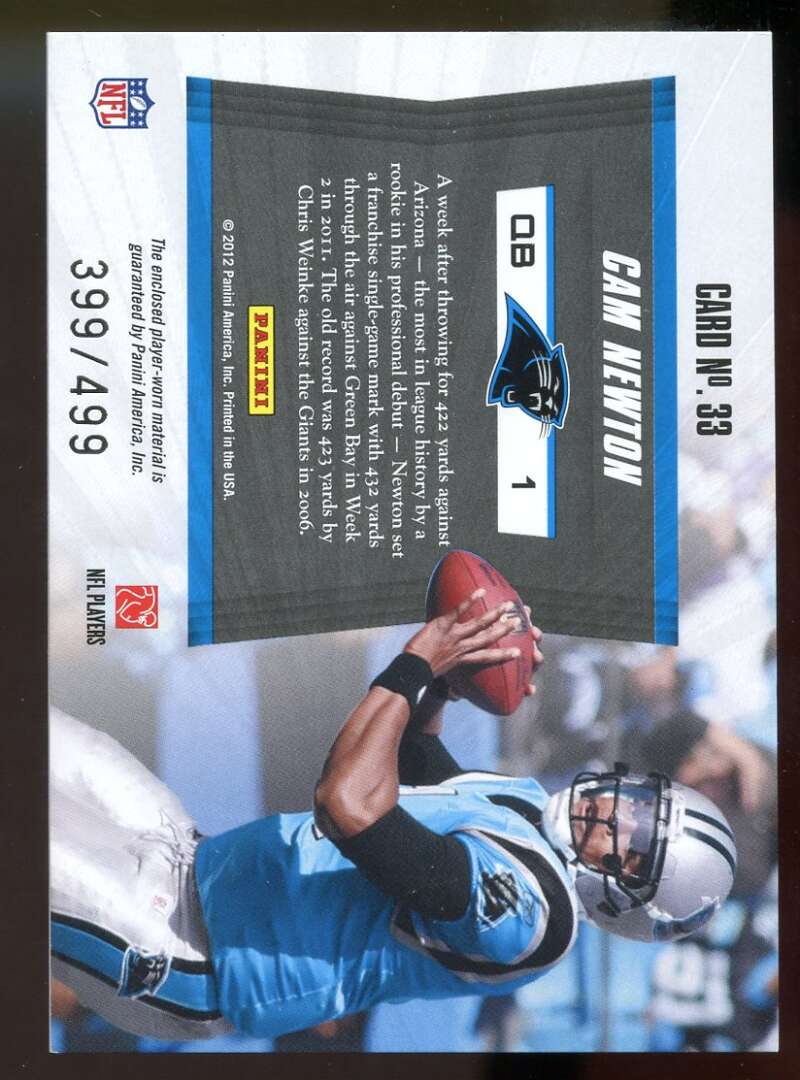 Cam Newton Rookie Card 2011 Totally Certified Future Materials #33 Panthers Image 2