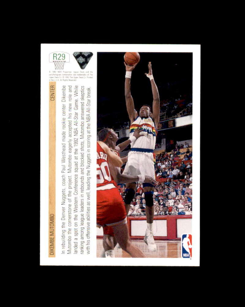 Dikembe Mutombo Card 1991-92 Upper Deck Rookie Standouts #R29 Denver Nuggets Image 2