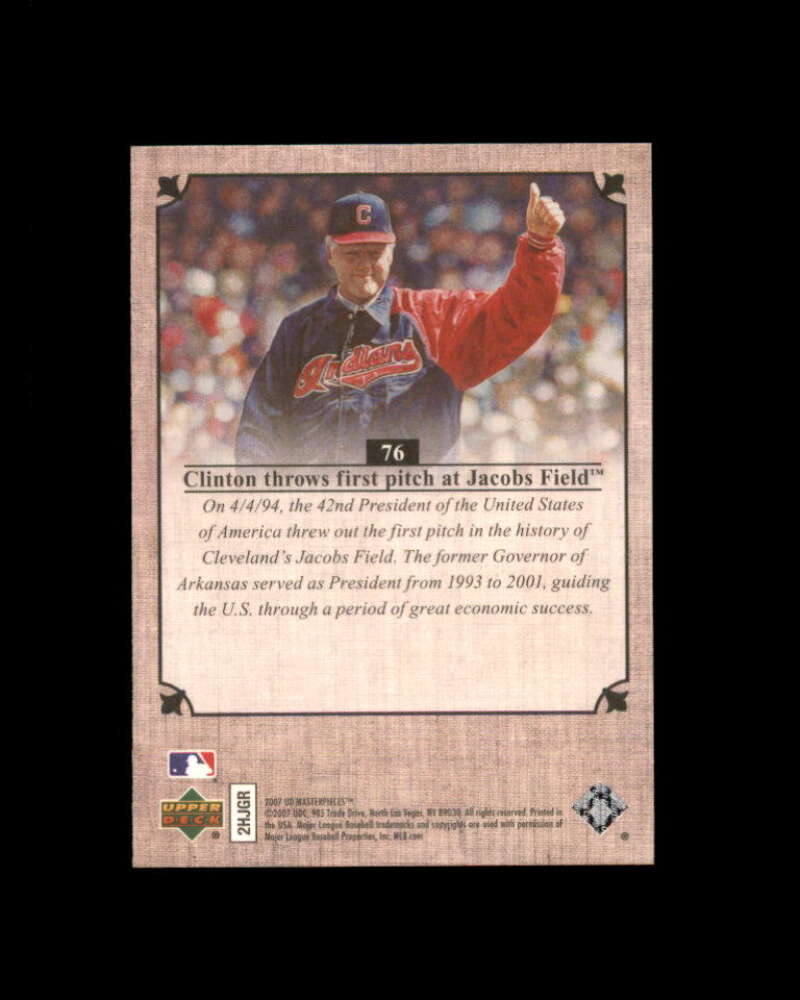 Bill Clinton Card 2007 UD Masterpieces #76 Cleveland Indians Image 2