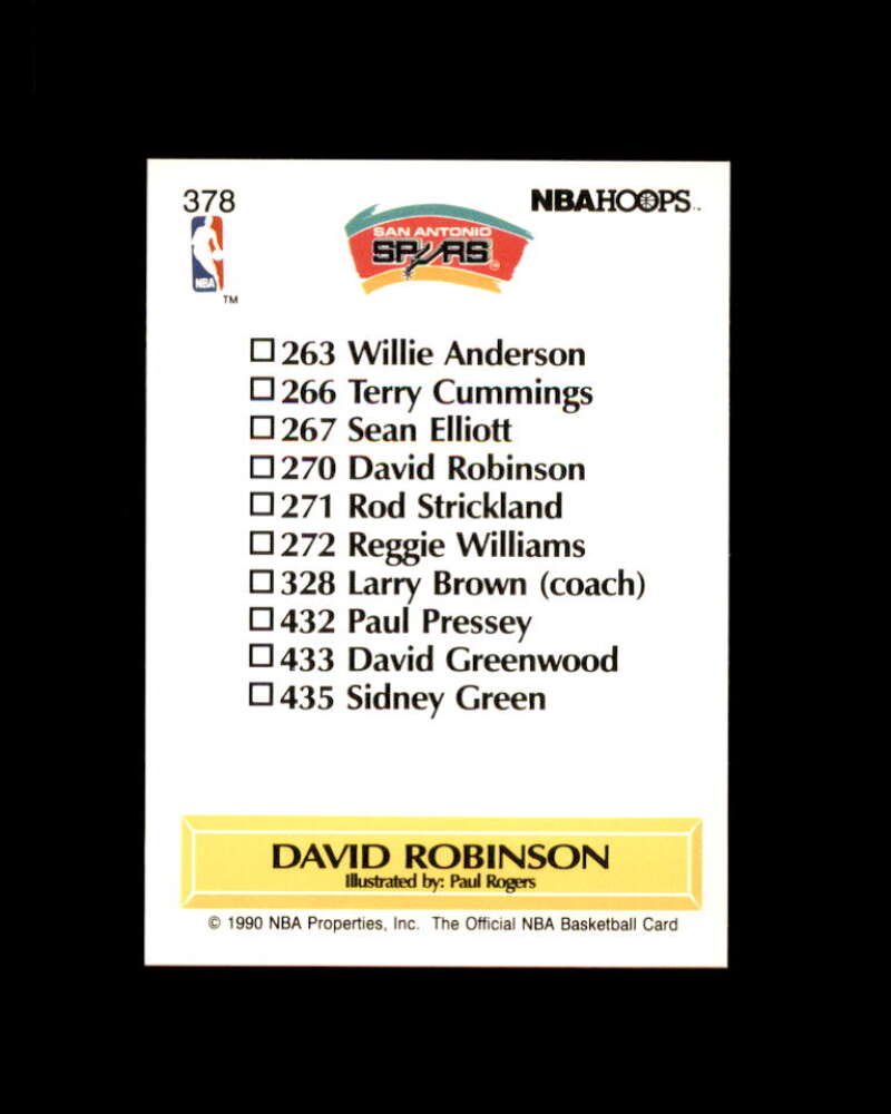 David Robinson Card 1990-91 Hoops Sketch #378 San Antonio Spurs Image 2