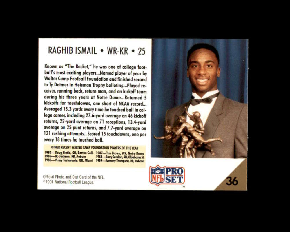 Rocket Ismail Rookie Card 1991 Pro Set Player Of The Year #36 Dallas Cowboys Image 2