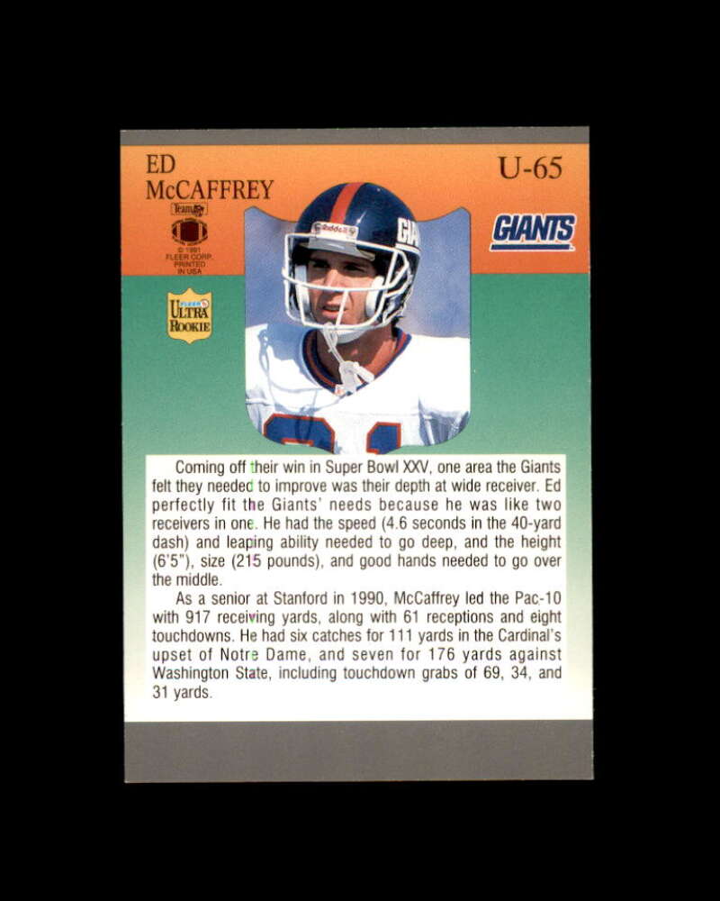 Ed McCaffrey Rookie Card 1991 Ultra Update #U65 New York Giants Image 2
