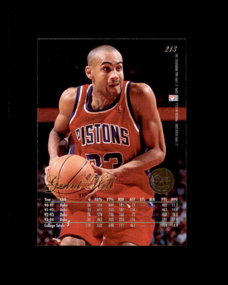 Grant Hill Rookie Card 1994-95 Flair #213 Detroit Pistons Image 2