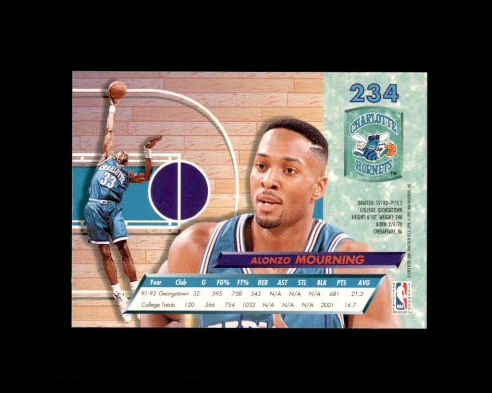 Alonzo Mourning Rookie Card 1992-93 Ultra #234 Charlotte Hornets Image 2