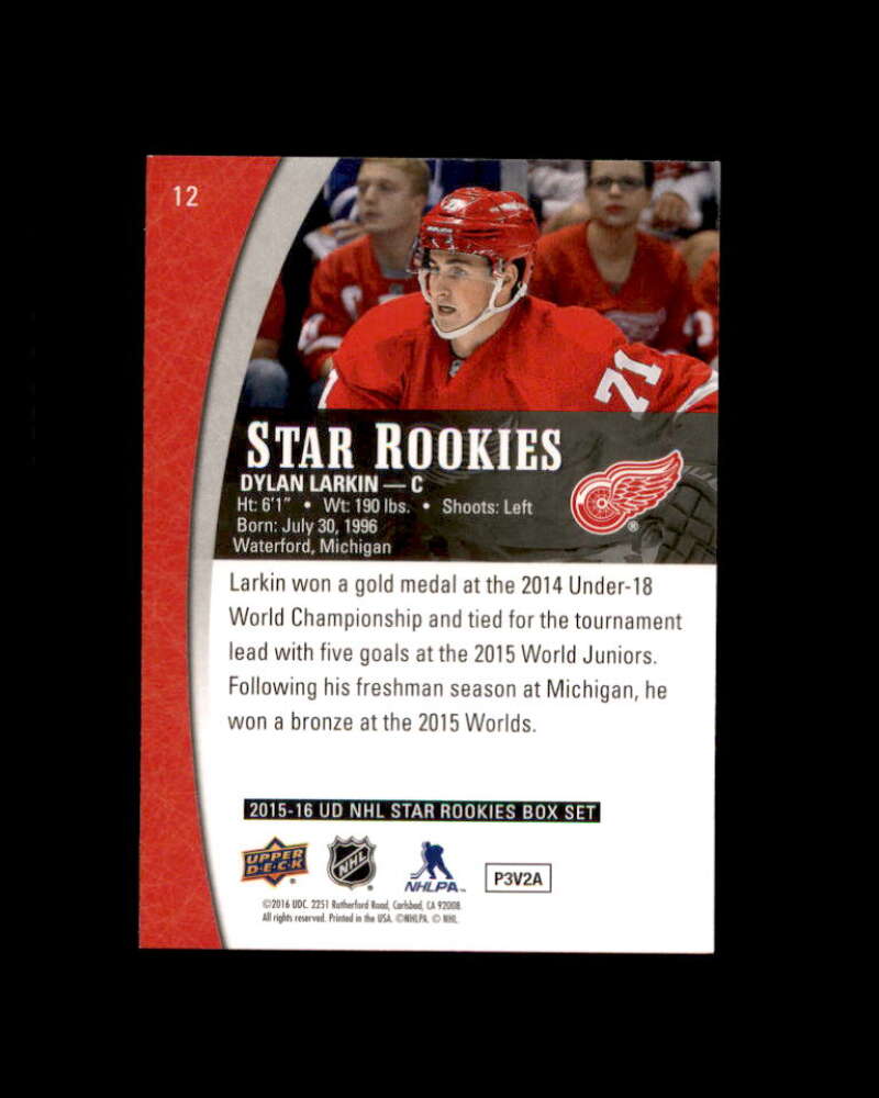 Dylan Larkin Rookie Card 2015-16 Upper Deck #12 Detroit Red Wings Image 2