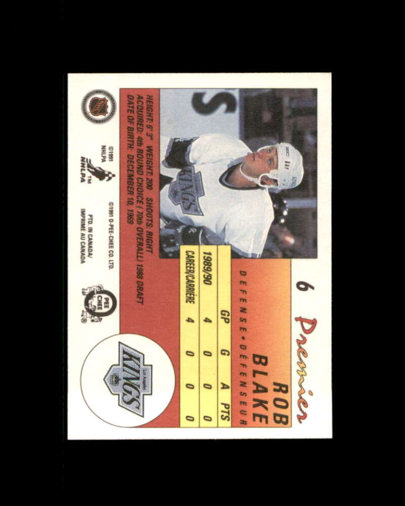 Rob Blake Rookie Card 1990 OPC Premier #6 Los Angeles Kings Image 2