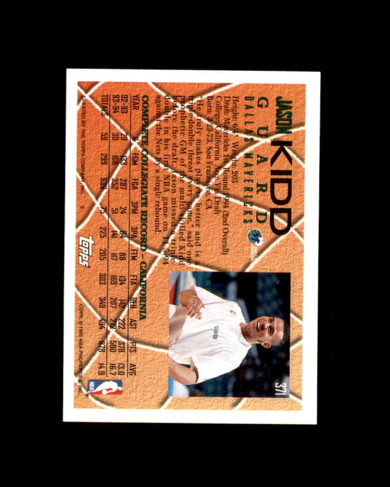 Jason Kidd Card 1994-95 Topps #371 Dallas Mavericks Image 2