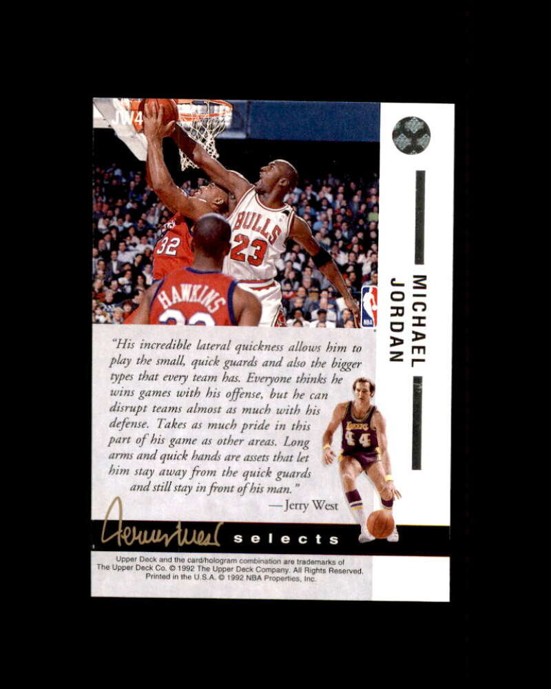 Michael Jordan/Best Defender Card 1992-93 Upper Deck Jerry West Selects #JW4 Image 2