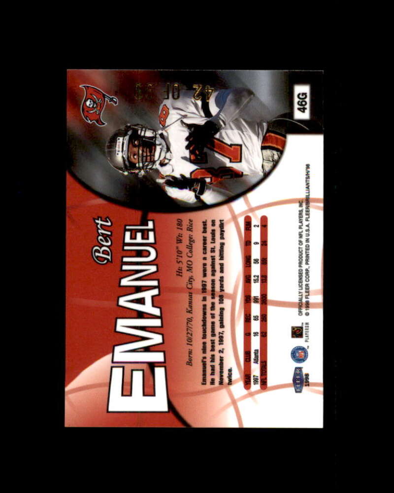 Bert Emanuel Card 1998 Fleer Brilliants Gold #46 Tampa Bay Buccaneers Image 2