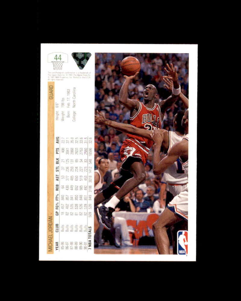 Michael Jordan Card 1991 Upper Deck #44 Chicago Bulls Image 2