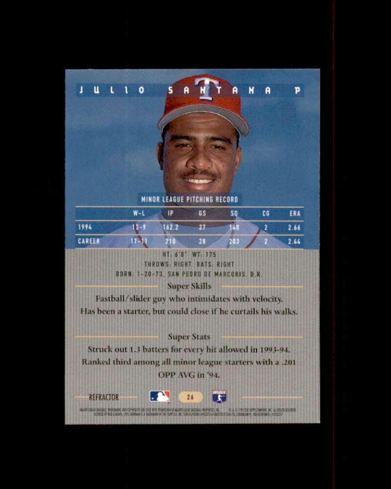 Julio Santana Card 1995 Bowman's Best Refractors #B26 Texas Rangers Image 2