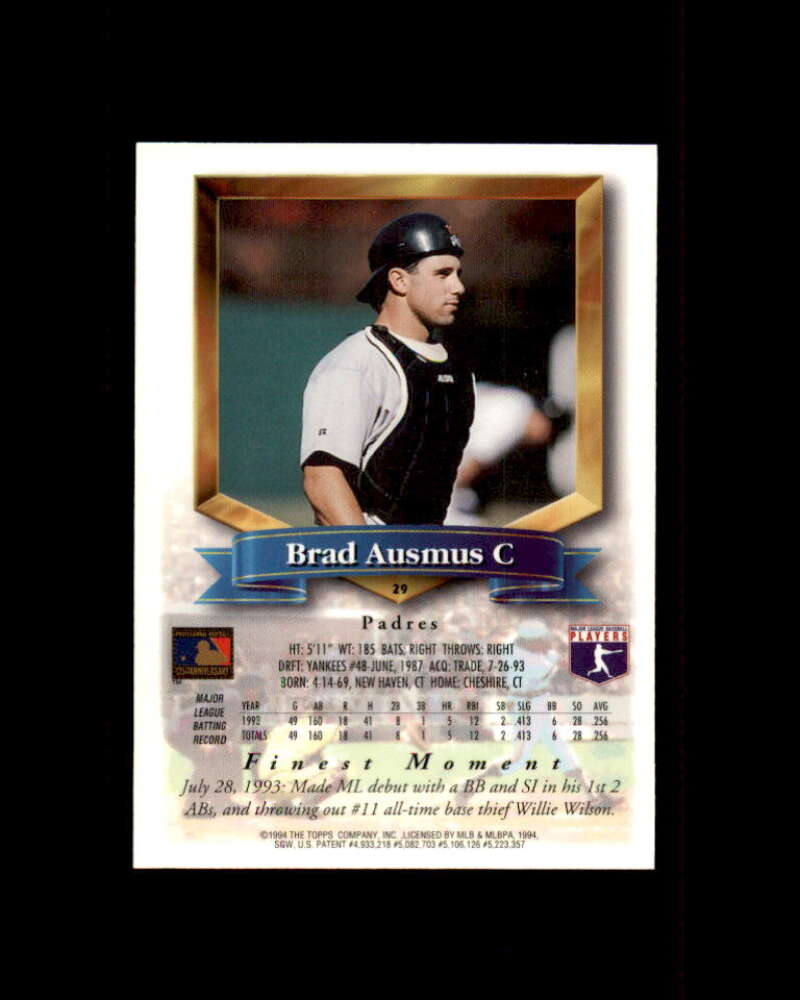 Brad Ausmus Card 1994 Finest Refractors #29 San Diego Padres Image 2