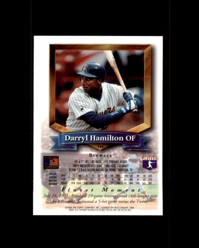 Darryl Hamilton Card 1994 Finest Refractors #142 Milwaukee Brewers Image 2